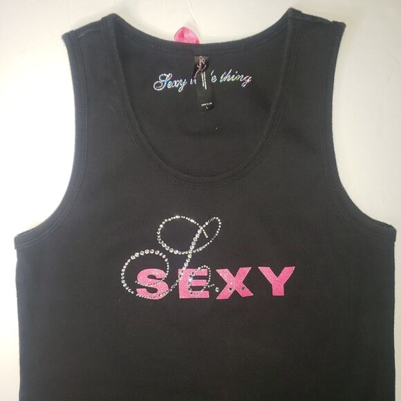 VICTORIAS SECRET Sexy Little Thing Black Ribbed Tank Top Womens Size Large - Picture 3 of 7